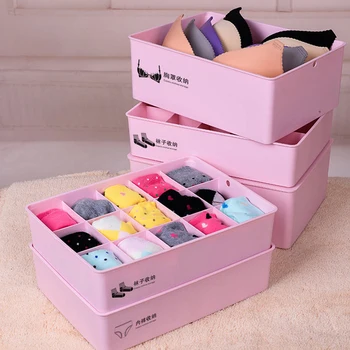 

2 Color Storage Box Container Plastic Bra Underwear Socks Stackable Holder Drawer Wardrobe Checked Organizador Box