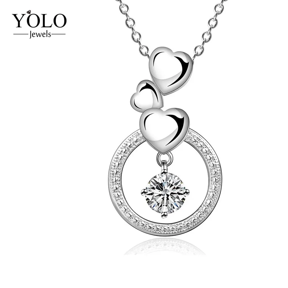 

Sliver Color Hearts Water Drop Shape Design Necklaces AAA Cubic Zirconia Pendant Sweater Chain Necklace Wedding Jewelry 2018
