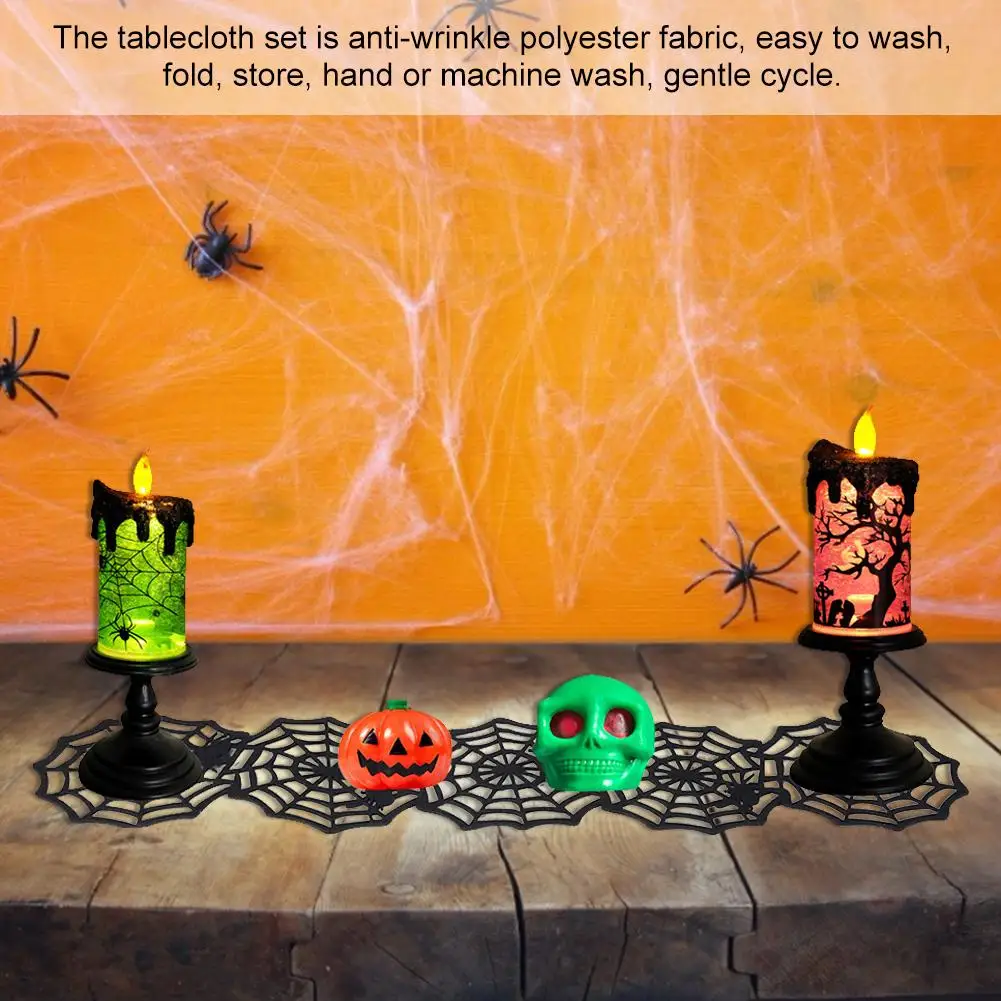 Узкая скатерть для Хэллоуина, складывающаяся Черная кружевная скатерть с пауком, вечерние украшения для дома и офиса
