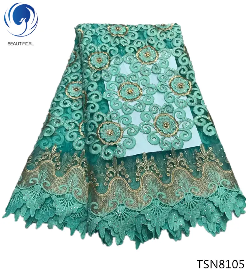 

Beautifical tulle lace fabric with beads 2018 cheap french lace fabrics with water solube for women dresses 5yards/lot TSN81