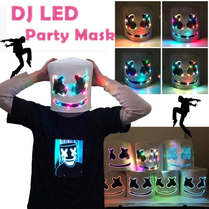 

LED DJ Marshmello Masks Music Glowing Masquerade Party Mask Full Face Cover For Adults Cosplay Halloween Festival Party Supplies