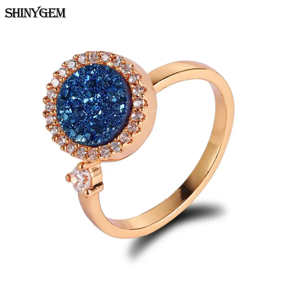 

ShinyGem Fashion Love Crystal Ring Adjustable Gold Plating Stone Rings Micro Pave Clear CZ Crystal Druzy Wedding Rings For Women