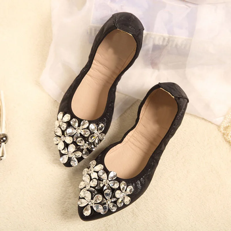 HEE GRAND/женская повседневная обувь на плоской подошве с украшением в виде кристаллов и цветков, без шнуровки, золотистого цвета, удобная женская обувь на плоской подошве, большие размеры 35-43, XWD6722 - Цвет: black