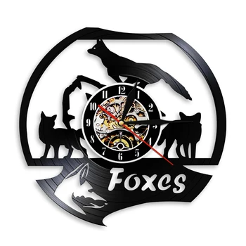 

1Piece Foxes Lovely Animal Theme Vinyl Record Wall Clock Handmade Vintage Hanging Art Clock Home Decorative Watch