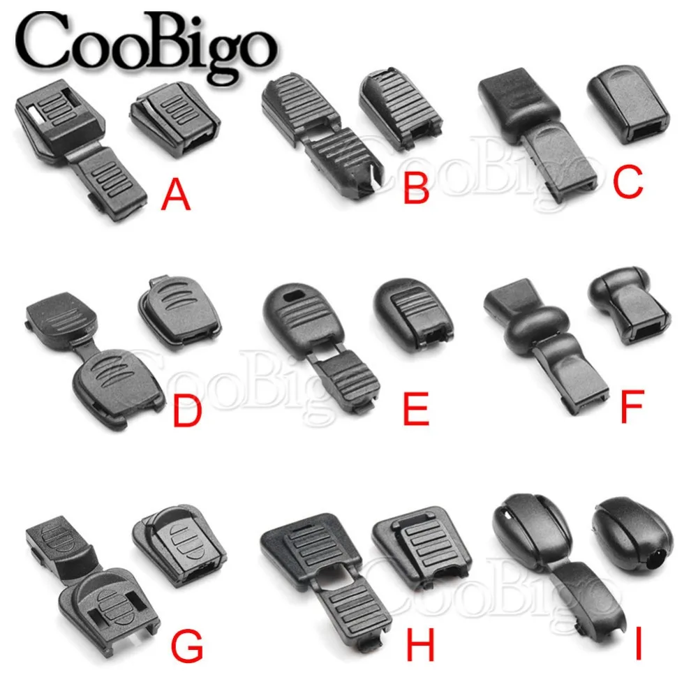 10 шт. черный пластиковый зажим для шнура на молнии для паракордового шнура, фиксатор шнура, спортивная одежда для шнурков, запчасти для шнурков