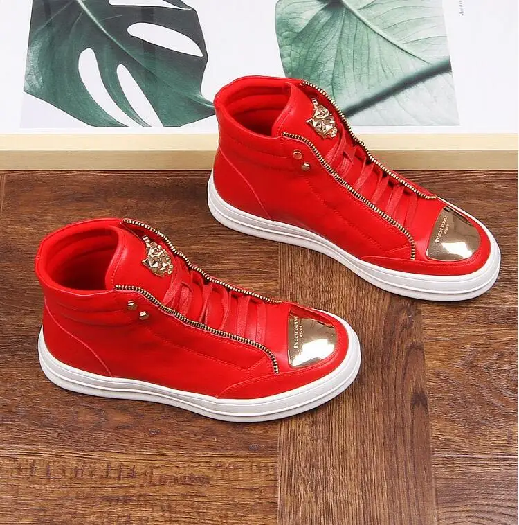 Высококачественная модная мужская обувь с заклепками в британском стиле; мужская повседневная Роскошная обувь; цвет красный, белый; мужская обувь на резиновой подошве
