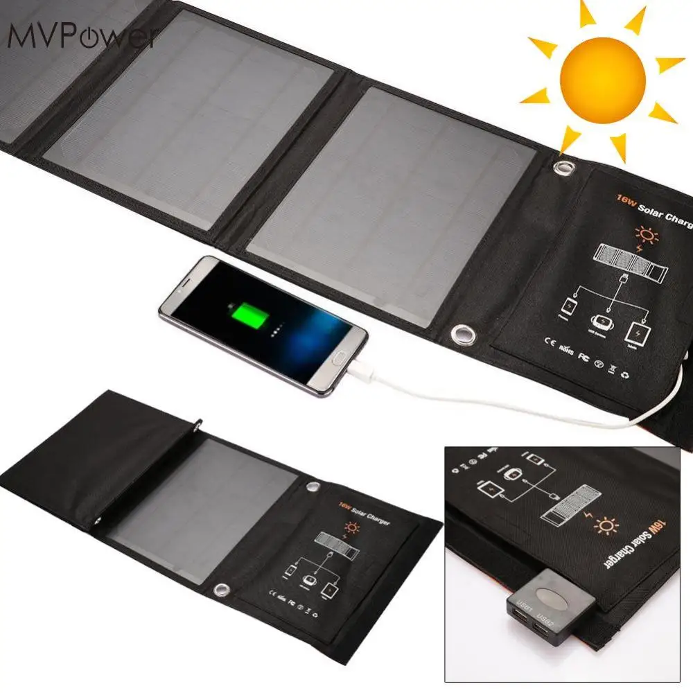 

MVPower 5V 2.6A 16W Solar Power Supply Bank Battery Charger Mobilephone Cellphone Tablet