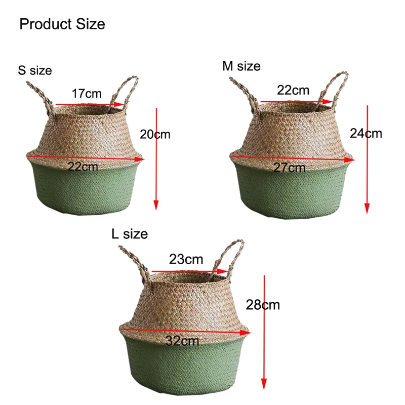 Соломенная корзина для хранения морских водорослей, цветочный горшок, складные плетеные корзины, цветочный горшок, висящий на половину черного дна, для дома, сада, кашпо
