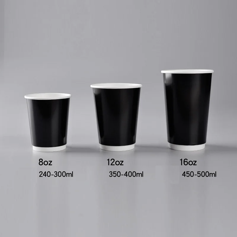 100x одноразовые стаканчики для кофе двойной настенной слой крафт-бумаги 8 унций 240 мл-300 мл FDA SGS на заказ черный