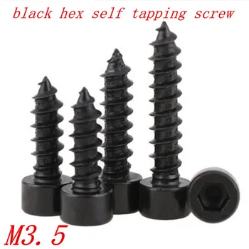 

20pcs/lot m3.5*10/12/16/20/25/30 3.5mm Carbon Steel Black Hex Socket Head Cap Self Tapping Screw Bolts