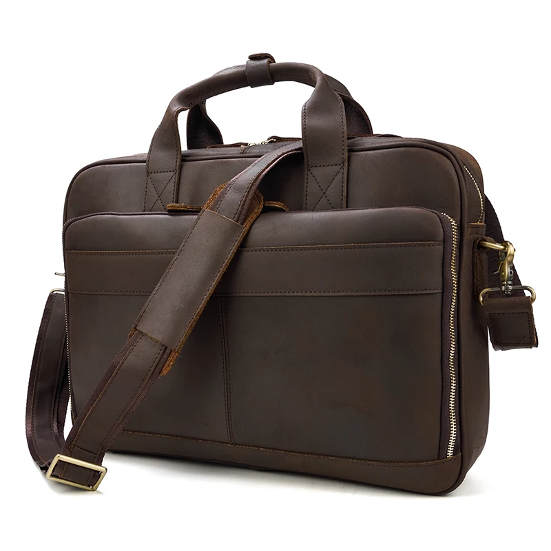 Винтажный Мужской портфель crazy horse из натуральной кожи, 15 дюймов, деловая сумка из коровьей кожи для ноутбука, двухслойная сумка-мессенджер, сумка для работы
