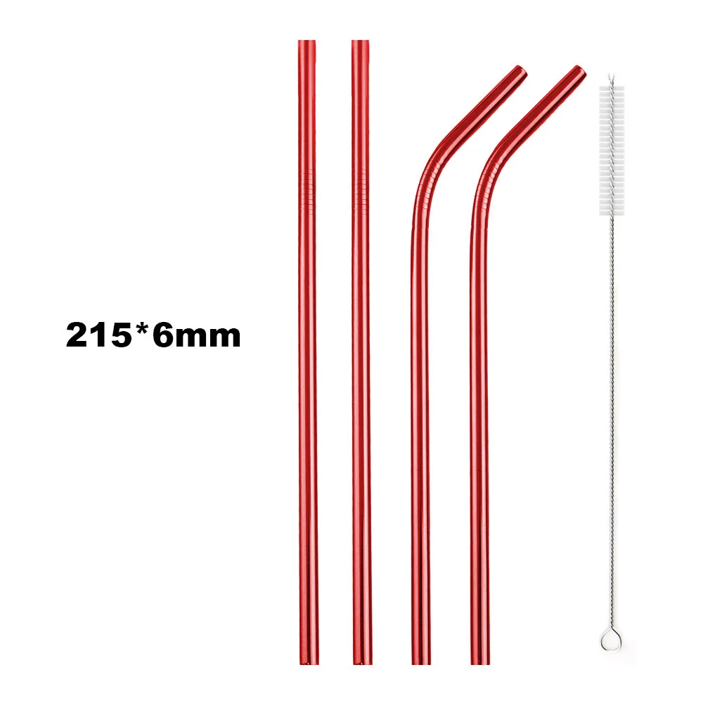 Eco-Friendly 4-Piece Reusable Stainless Steel Straw Set with Cleaning Brush