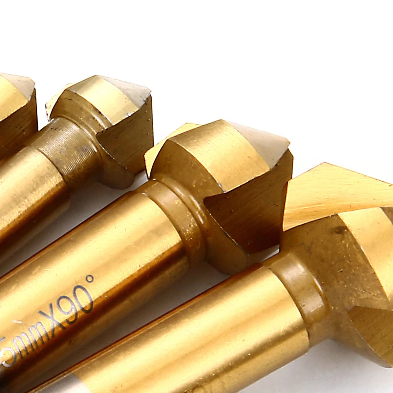 DWZ 6pcs  6.3mm-20.5mm Gold 90 Degree Wood Steel HSS Countersink Drill Bits Set