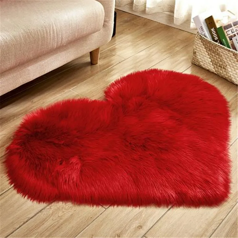 Red Искусственная Шерсть Ковры 1 шт. 30x40 см гостиная или спальня Любовь Сердце ковер домашний декор кресло драпированные через - Цвет: Red