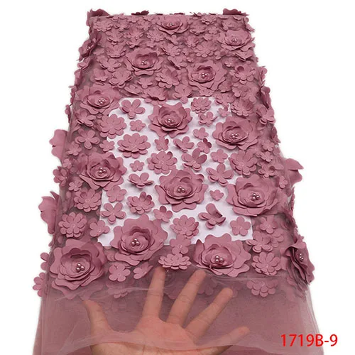 Роскошные 3D Цветы Ткань с бисером вышивка французский Тюль сетчатый кружевной Африканский нигерийский Чистая кружево для свадебного платья APW1719B - Цвет: 1719B-9