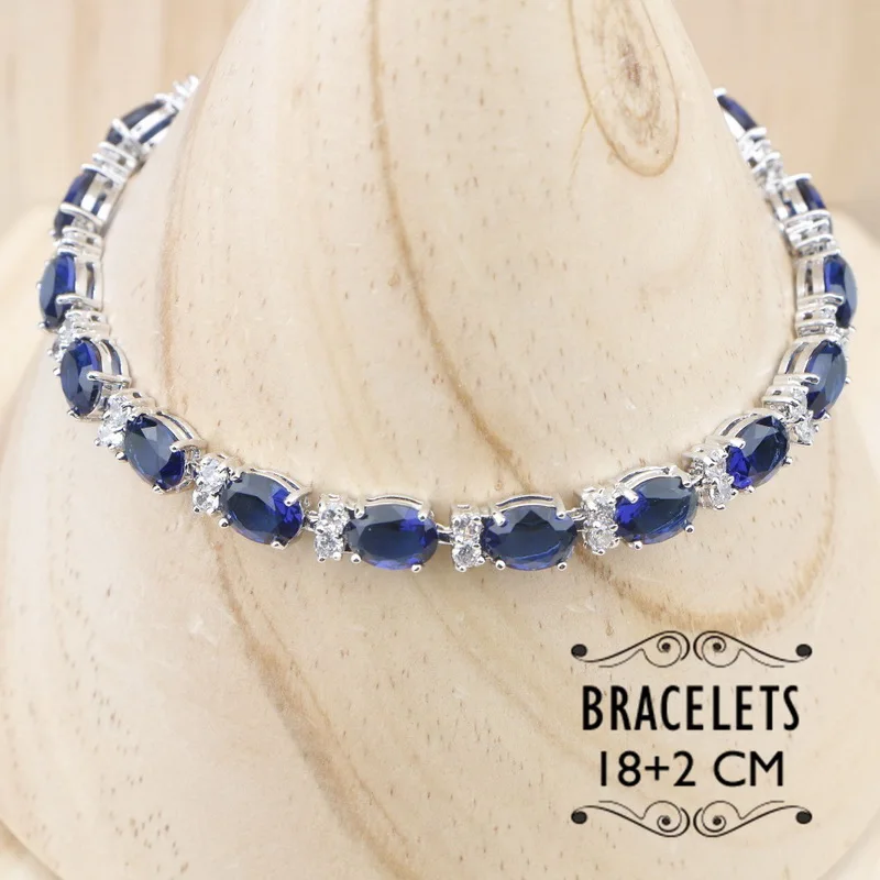 Прямоугольная синяя фианит 925 пробы серебряные Ювелирные наборы для женщин серьги/кулон/ожерелье/браслет