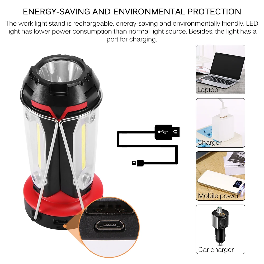 3 шт. COB Светодиодный фонарь для кемпинга, светильник с мигалкой, мобильное зарядное устройство, usb-порт, походный светильник для палатки, наружный портативный подвесной светильник