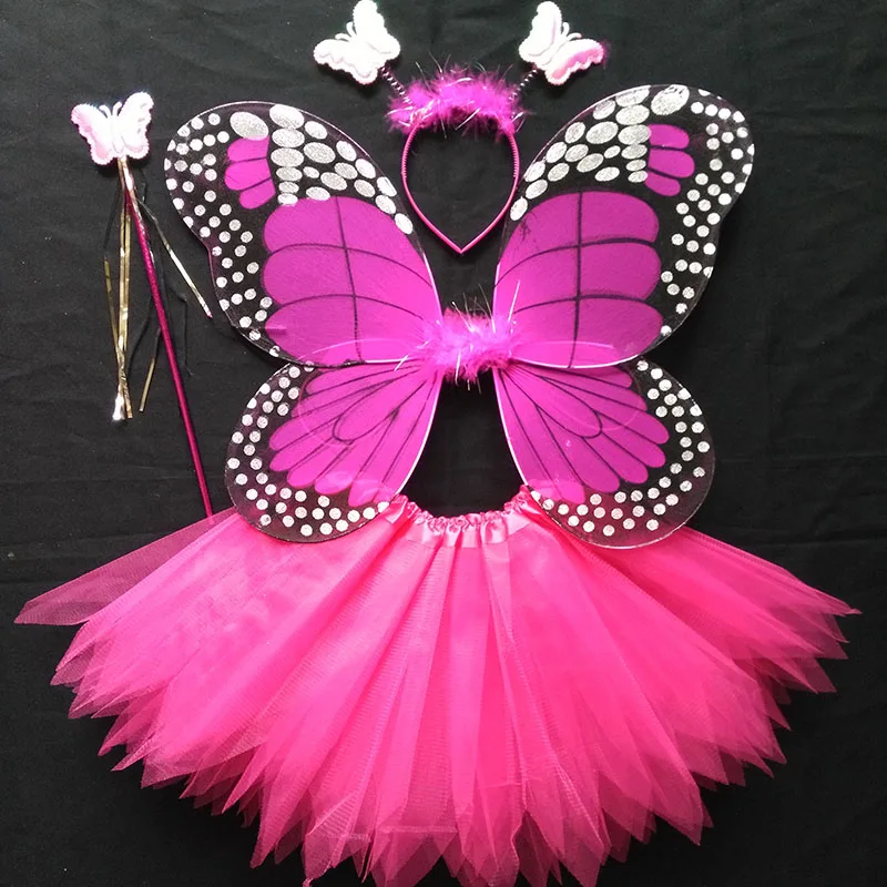 Coshome Children Butterfly Cosplay Princess Costumes Baby Boys Girls Kids Stage Performance Wings+Skirt+Headdress+Wands 4pcsSet (5)