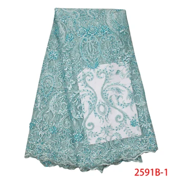 

african lace fabric Best Selling 2019 embroidery french tulle net nigerian lace fabrics with beads for dress KS2591B-1