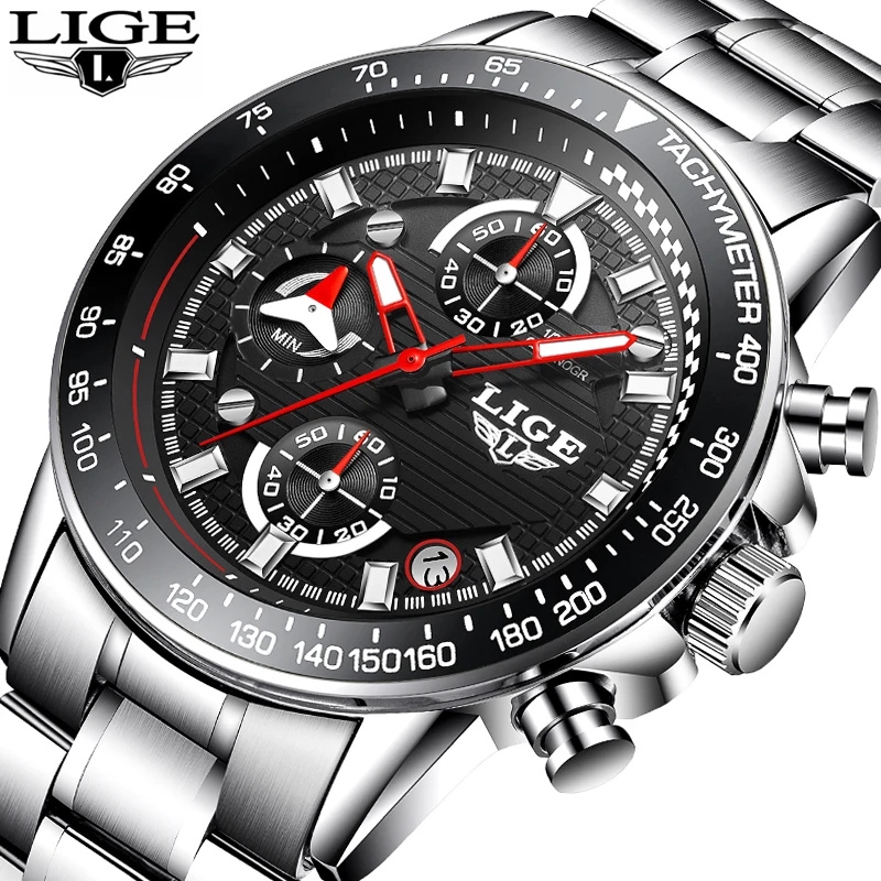 

LIGE Mens Watches Top Brand Luxury Fashion Business Quartz Watch Men Sport Full Steel Waterproof Clock relogio masculino
