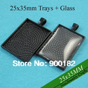 

25x35mm Black Blank Pendant Tray, Blank Pendant Setting, Bezel Pendant Blanks with Matching Glass Cabochon