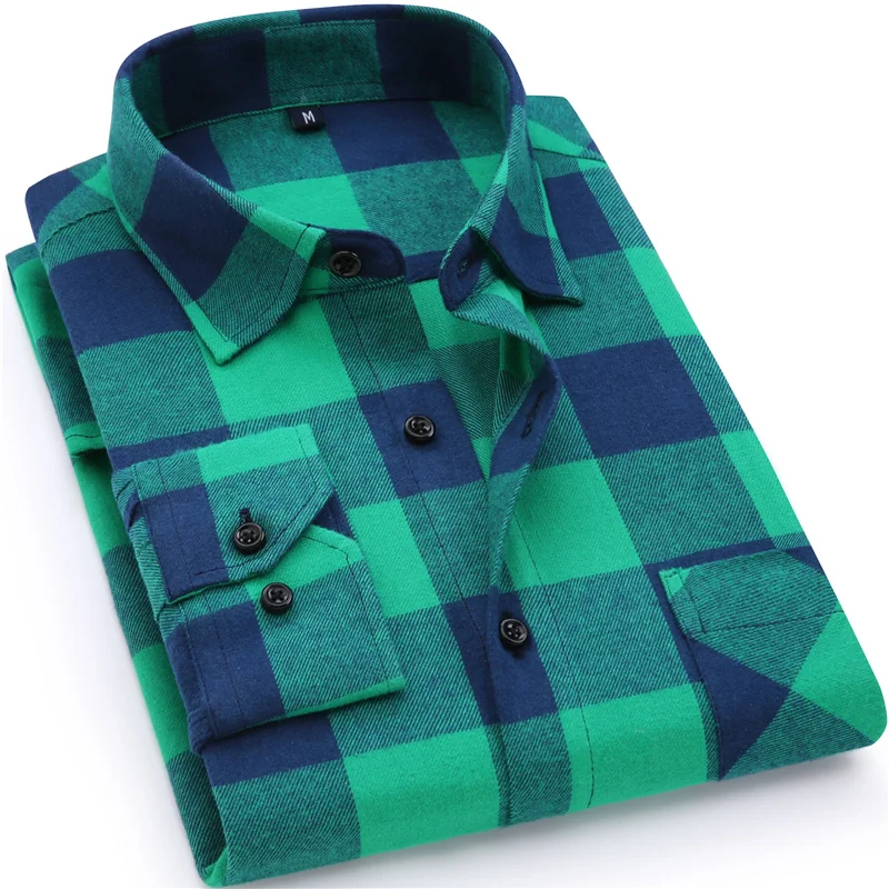 Vente 2019 Nouveau Hommes Chemise À Carreaux 100% Coton de Haute Qualité Hommes D affaires Décontractée Chemise À Manches Longues Mâle Robe Sociale Chemises Flanelle