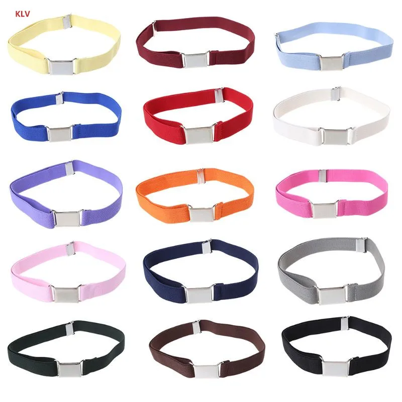 

KLV Children Kids Solid Color Unisex Canvas Belts Boys Girls Elastic Belt Adjustable