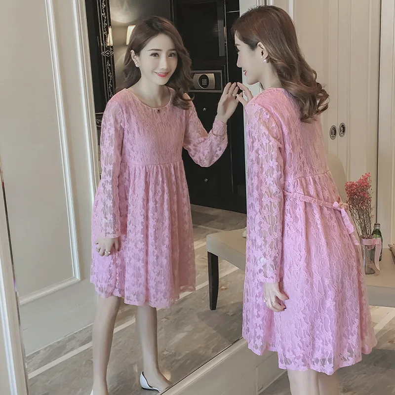 

2018 New Maternity Clothes Spring Coat Long Sleeve Lace Spring Autumn Dress For Pregnant Women Big Yard Maternity Clothing