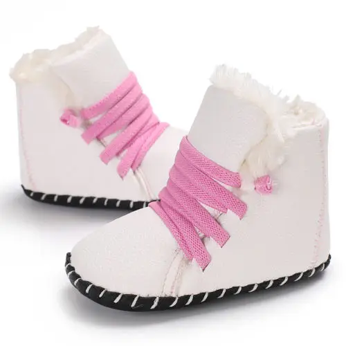 Новая теплая хлопковая обувь на мягкой подошве для маленьких девочек, милые зимние Ботинки для мальчика, зимние полусапожки для детей 0-18 месяцев - Цвет: Белый
