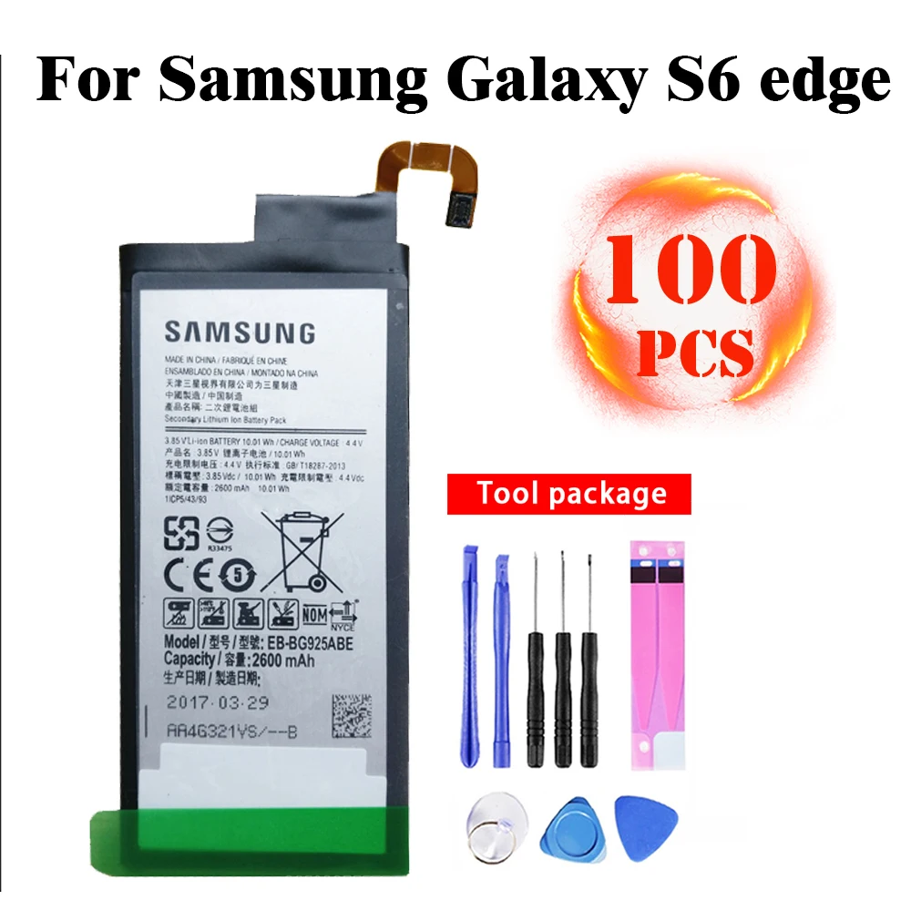 

100pcs New High quality Replacement Battery EB-BG925ABE For Samsung Galaxy S6 edge SM-G925 Full Capacity 2600mAh batteria akku