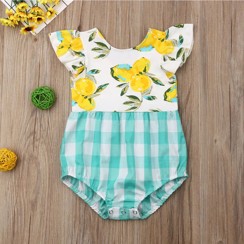 Pudcoco أزياء الصيف الوليد الرضع طفل طفلة 0-24 M رومبير الليمون منقوشة قصيرة رومبير بذلة