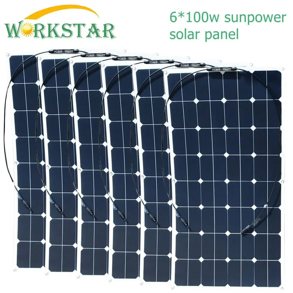 

6*100W Sunpower Flexible Solar Panels 18V 100 watts Solar Module Charger for RV/Boat 600W Solar Power System