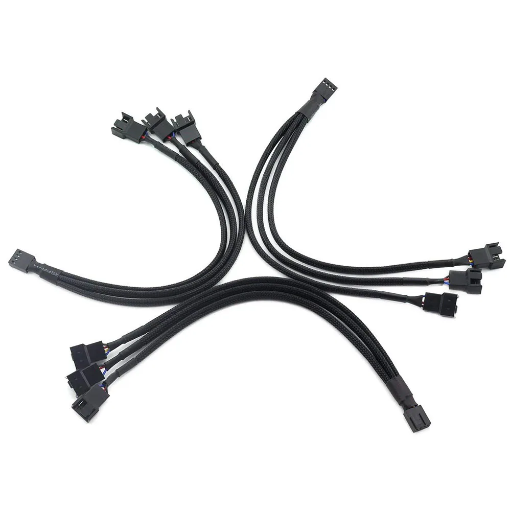 

5/10/20PCS High Quality 4 pin PWM Fan Cable 1 to 3 ways Splitter Black Sleeved 26cm Length Extension Cable Connector Wholesale
