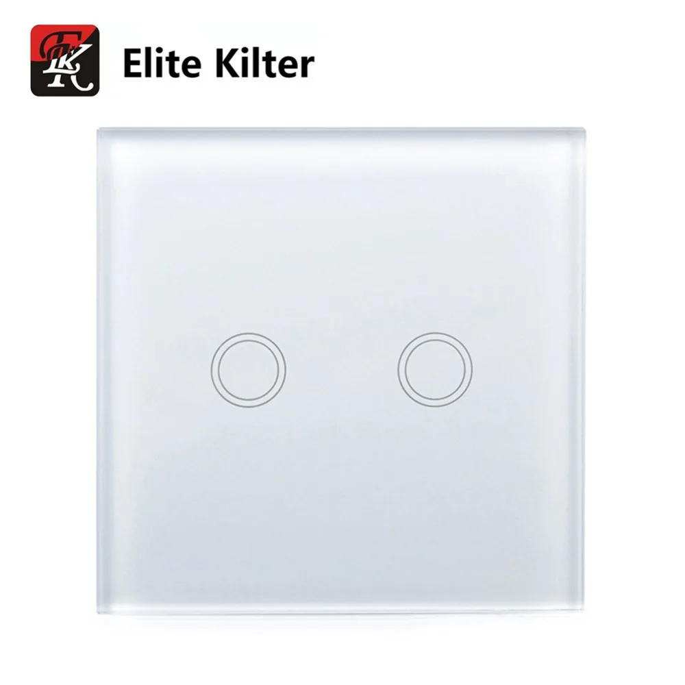 

Elite Kilter Touch Switch 2 Gang EU/UK Standard Crystal Glass Switch Panel Smart Touch Wall Light Switch