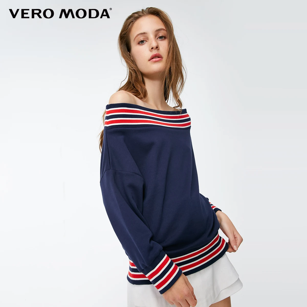 Женская толстовка с капюшоном Vero Moda свободная длинным рукавом в полоску