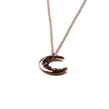 

Curved Crescent Moon Necklace Gold Filled Crescent Moon And Black CZ Necklace for Women Hot Sale Delicate Pendant Necklace
