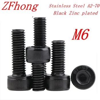 

100pcs/lot DIN912 m6*10/12/14/16/20/25/30/35/40 stainless steel with black zinc plated Hex Socket Head Screw
