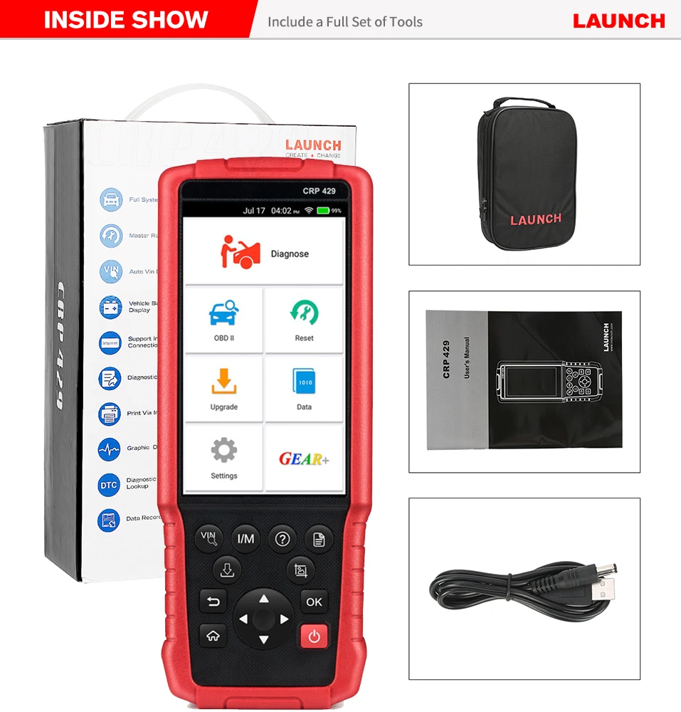 Launch CRP429 OBD2 Диагностический сканирующий инструмент Android 7,0 все системы диагностируют CRP 429 ABS кровотечение, Кодирование инжектора, IMMO Ключевые программы