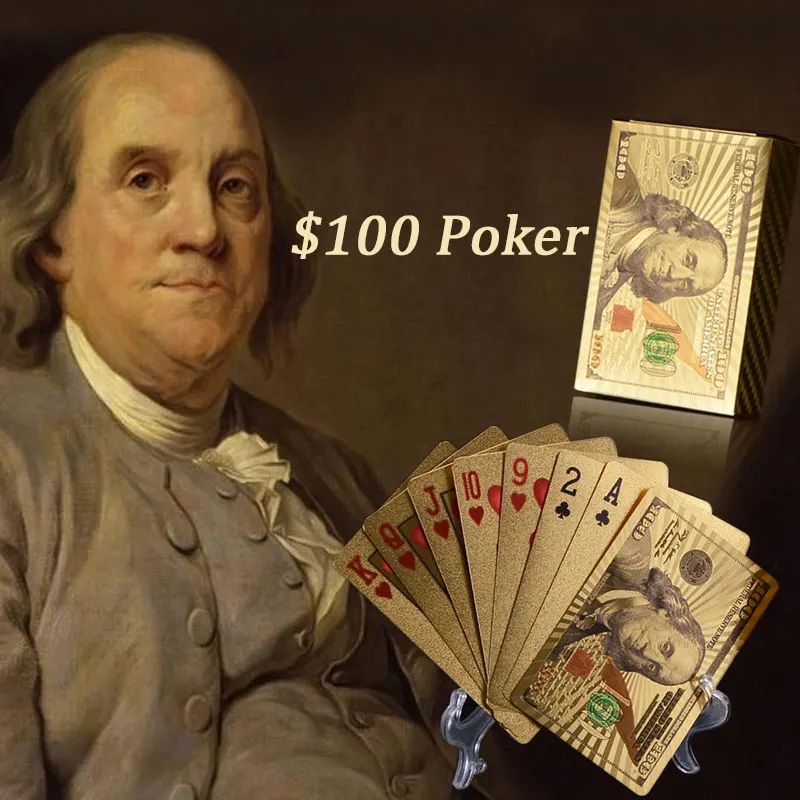 NEW 24K GOLD FOIL POKER DECK OF PLAYING CARDS 100.00 DOLLAR BILL ON BACK-STYLISH
