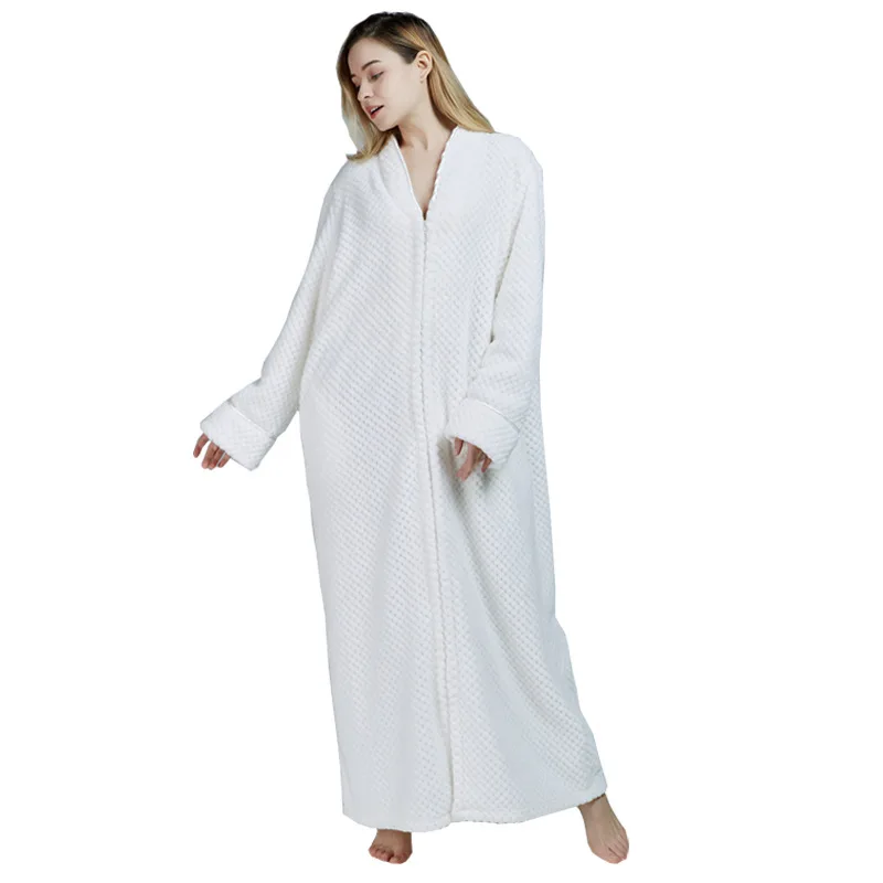 Любители уютный на молнии длинный халат банный халат, флис туалетный халат для женщин махровые халат фланелевые халаты - Цвет: women white