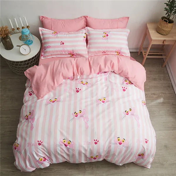 Комический Комплект постельного белья с розовой пантерой, пододеяльник, постельное белье, наволочки, китайский стиль, простыни, белые, розовые, в полоску, домашний текстиль - Цвет: style1