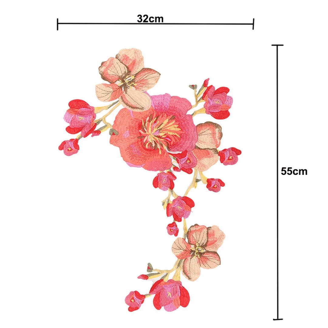 Lotus Blossom Long Flower Applique Clothing Embroidery Patches Sticker Sew On Sew Cloth DIY Clothing Sewing Accessories