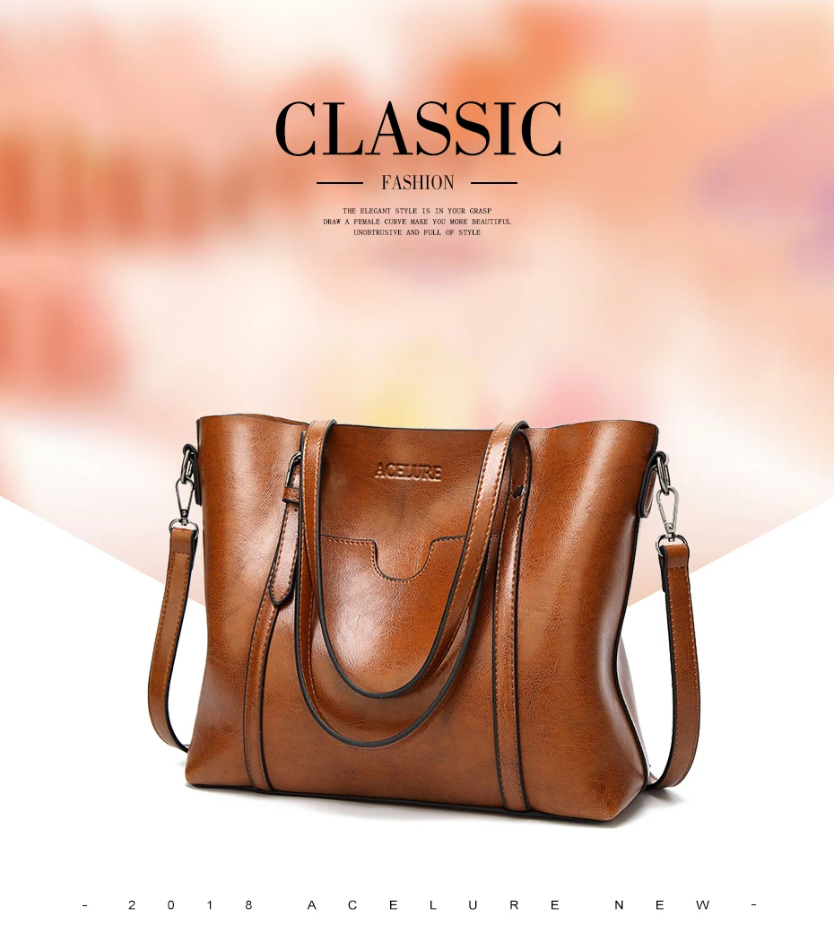 ACELURE Women bag Oil wax Women's Leather Handbags Luxury Lady Hand Bags With Purse Pocket Women messenger bag Big Tote Sac Bols