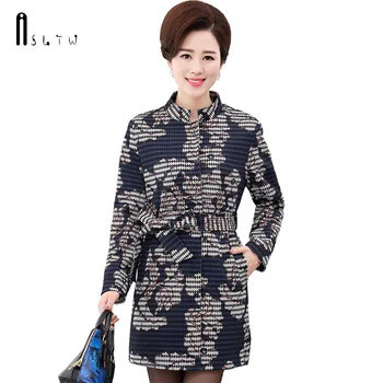 

ASLTW XL-4XL Coat Female New Autumn Fashion Print Long Sleeve Feminine Coat With Belt Plus Size Windbreaker Trench Coat