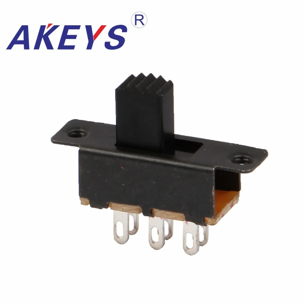 

SS-22F25 2P2T Double pole double throw 2 position slide switch 6 solder lug pin verticle type without fixed pin black shell