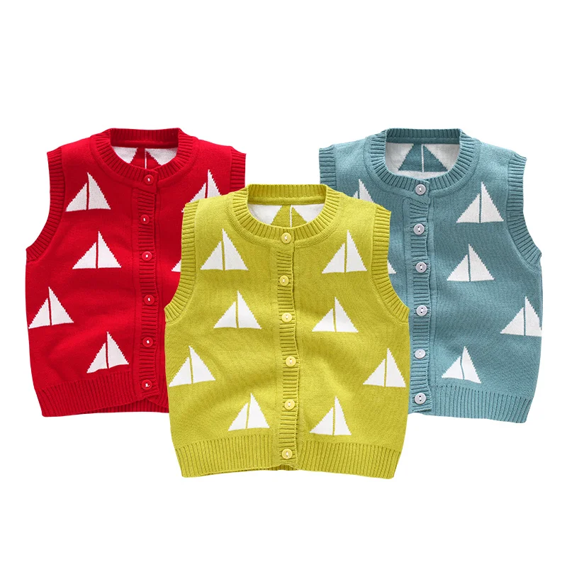 Sailboat Baby Sweater Vest Toddler Kids Boys Girls Crochet Tops Cotton Soft Comfortable O-Neck Button Closure for Spring Autumn (2)