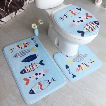 

Bathroom Rug Set Toilet Lid Cover Seat Pad Mattress Animal Pattern Bath Mats Toilet Accessories Toilet Carpet Antislip Fashion