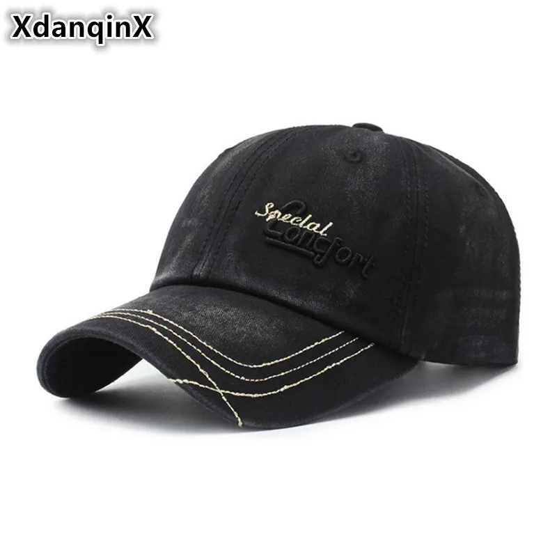 

XdanqinX 2019 Spring New Denim Baseball Caps For Men Fashion Embroidery Letter Cap Adjustable Size Men's Brands Hat Snapback Cap