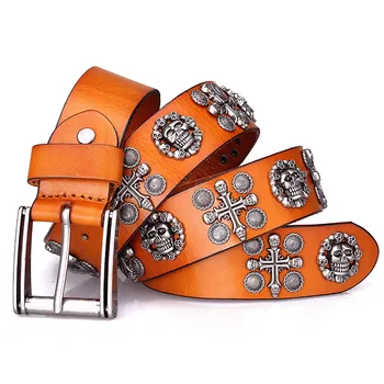 

SCOLI Amekaji retro belts Genuine leathers Iron reinforcement Punk Leather Belt buckle men belt buckle cow leather belt of male