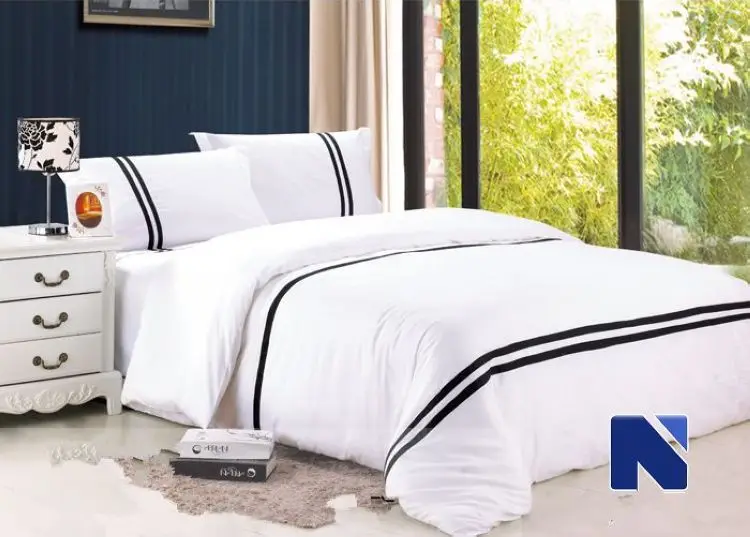 European Hotel Bedding Set Black And White Stripes Cotton Comforter